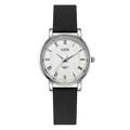 Minimalistische GEDI Quarzuhr mit weißem römischem Zifferblatt und schwarzem Silikonarmband - Damen Silbergehäuse Weißes Zifferblatt Schwarzes Armband