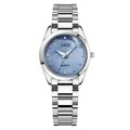 Reloj GEDI de lujo para mujer en acero plateado con esfera de nácar azul claro y cristales - Caja Blanca Esfera de Perla Azul con Correa de Acero