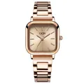 Montre à quartz carrée en or rose élégante avec cadran champagne et bracelet en métal - Or Rose (Bracelet & Cadran Or Rose)