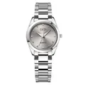 GEDI luxury silver steel watch with crystal markers and sunray textured dial for women - White Case Grey Dial with Steel Strap