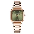 Montre à quartz carrée GEDI en or rose avec cadran vert olive à effet soleil rayonnant - Bracelet Or Rose avec Cadran Vert