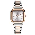 Montre à quartz carrée avec cadran argenté et bracelet en acier bicolore rose - Bicolore Or Rose Argent avec Cadran Blanc