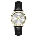 Montre à quartz GEDI classique avec cadran argenté et bracelet en cuir noir élégant - Femme Boîtier Bicolore Or Cadran Blanc Bracelet Noir