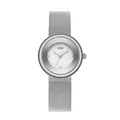 Minimalistische silberne Damenuhr mit Mesh-Armband und Diamant-Zifferblatt-Details - Silberband Weißes Zifferblatt