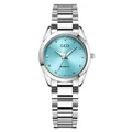 Elegant silver stainless steel ladies quartz watch with a sunray light blue crystal dial - White Case Lake Blue Dial with Steel Strap