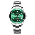 GEDI men's green water ghost diving watch with luminous dial and stainless steel band - Dial Diameter 40mm / Men's Silver Strap Green Dial
