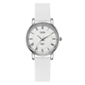 GEDI minimalistische weiße Silikon-Quarzuhr mit silbernem Gehäuse und römischen Ziffern - Damen Silbergehäuse Weißes Zifferblatt Weißes Armband