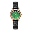 Reloj de cuarzo de lujo para mujer en oro rosa con esfera verde esmeralda y correa de cuero - Caja de Oro Rosa Esfera Verde Correa Negra