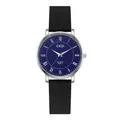 Minimalistische Quartzuhr mit dunkelblauem Zifferblatt und schwarzem Silikonarmband - Damen Silbergehäuse Blaues Zifferblatt Schwarzes Armband