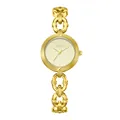 Elegante goldene Gliederketten-Armbanduhr für Damen mit rundem champagnerfarbenem Zifferblatt - Gold