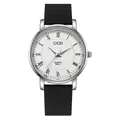 Minimalist quartz watch with white Roman dial and matte black silicone strap - Men Silver Case White Dial Black Strap