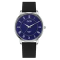 GEDI quartz watch 6308-1 with blue Roman numeral dial and black silicone strap - Men Silver Case Blue Dial Black Strap