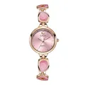 Elegant rose gold quartz watch with pink enamel links and sunray dial for women - IP Rose Gold Pink Dial Pink Face Strap
