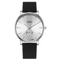 Minimalist silver quartz watch with a sleek black strap and sunray dial - Men Silver Case White Dial Black Strap