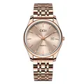 Orologio al quarzo classico in oro rosa con quadrante champagne e cinturino in acciaio - Uomo Cassa Oro Rosa Quadrante Rosa