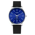 Minimalist quartz couple watch with silver case, blue sunray dial and black strap - Men Silver Case Blue Dial Black Strap