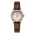 Reloj de lujo para mujer en oro rosa con correa de cuero marrón y esfera de nácar - Caja de Oro Rosa Esfera Blanca Correa Marrón