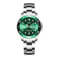 Silver stainless steel men's watch featuring a sunray green dial and luminous indices - Dial Diameter 32mm / Women's Silver Strap Green Dial