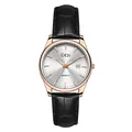 Montre à quartz classique avec boîtier en or rose, bracelet cuir noir et affichage date - Femme Boîtier Or Rose Cadran Blanc Bracelet Noir
