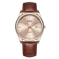 Montre à quartz classique avec boîtier en or rose, bracelet en cuir brun et affichage date - Homme Boîtier Or Rose Cadran Or Rose Bracelet Brun