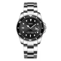 Silver stainless steel watch with black dial and luminous hands for men - Dial Diameter 40mm / Men's Silver Strap Black Dial