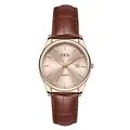 Montre à quartz classique en or rose avec bracelet en cuir de crocodile marron et date - Femme Boîtier Or Rose Cadran Or Rose Bracelet Brun
