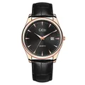 Montre à quartz GEDI classique pour homme avec bracelet en cuir noir et boîtier or rose - Homme Boîtier Or Rose Cadran Noir Bracelet Noir