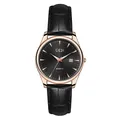 Montre à quartz GEDI classique avec boîtier en or rose et bracelet en cuir noir - Femme Boîtier Or Rose Cadran Noir Bracelet Noir