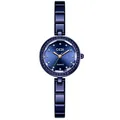 Reloj de cuarzo azul elegante para mujer con bisel de cristal y diseño de pulsera fina - Azul