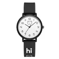 Cartoon student watch with black silicone strap and cute white bear dial face - Black Case White Dial Black Strap