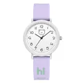Light purple cartoon silicone watch for students featuring a cute bear pattern - White Case White Dial Purple Strap