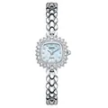 Silberne Sonnenblumen-Armbanduhr für Damen mit blauem Perlmuttzifferblatt und Zirkon - Silbernes Armband Blaues Zifferblatt