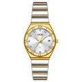 GEDI Luxus Damen Quarzuhr mit zweifarbigem Stahlarmband, silbernem Zifferblatt und Datum - Gold Mesh Armband Weißes Zifferblatt