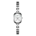 Elegant silver alloy bracelet watch for women featuring white mother-of-pearl oval dial - Silver Band White Dial