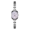 Elegant ladies quartz watch with oval silver metal strap and purple mother-of-pearl dial - Silver Band with Purple Dial