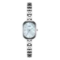 Women's quartz watch with silver metal chain strap and oval mother-of-pearl dial - Silver Band with Light Blue Dial
