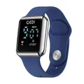 GEDI Sport-Digitaluhr mit dunkelblauem Silikonarmband und silbernem Metallgehäuse - Blau