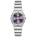 GEDI luxury women's silver quartz watch with purple dial and calendar date display - Silver Band Purple Dial