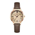 Vintage GEDI women's watch with rose gold case, brown leather strap and champagne sunray dial - Rose Gold Case Rose Dial Coffee Strap