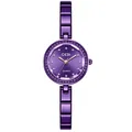 Elegante reloj de pulsera de cuarzo púrpura con agujas doradas y cristales brillantes - Morado