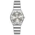 GEDI Women's watch featuring a silver steel band, grey sunray dial, and date window - Silver Band Gray Face