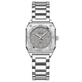 Modern Gedi square silver stainless steel watch with brushed dial and date display - Silver Case Grey Dial