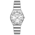 Elegant silver quartz watch with rhinestone markers and a polished steel link strap - Silver White Dial