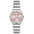 Silver luxury quartz watch for women with pink sunray dial and crystal hour markers - Silver Pink Dial