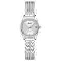 Gedi elegant silver wheat ear mesh band quartz watch with date window for women - Silver Band White Dial