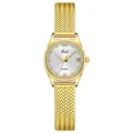 Elegant gold Gedi women's quartz watch with woven mesh strap and date display feature - Gold Strap White Dial