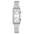 Gedi Vintage Quarz-Armbanduhr in Silber mit quadratischem Doppelzifferblatt und Mesh-Band - Silbernes Gehäuse Weißes Zifferblatt Milanaise Mesh Armband