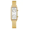 Elegant gold square dual-dial watch for women with Milanese mesh strap and quartz movement - IP Gold Case White Face Gold Mesh Strap