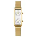 Elegante reloj rectangular dorado para mujer con zona horaria doble y correa de malla - Dorado-Blanco