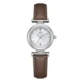 Reloj de cuarzo elegante con esfera de nácar y correa de cuero marrón con patrón lichi - Caja Plateada Esfera Blanca Correa Gris